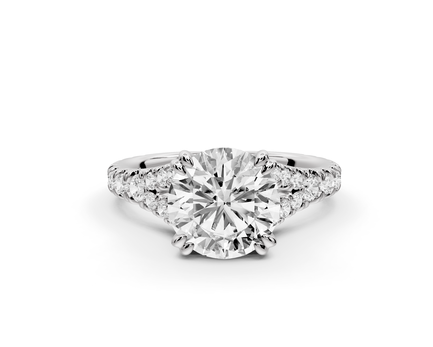 Rosalie - 2ct 14k white gold round Pavé Cathedral Hidden Halo with Diamond Bridge split shank Engagement Ring