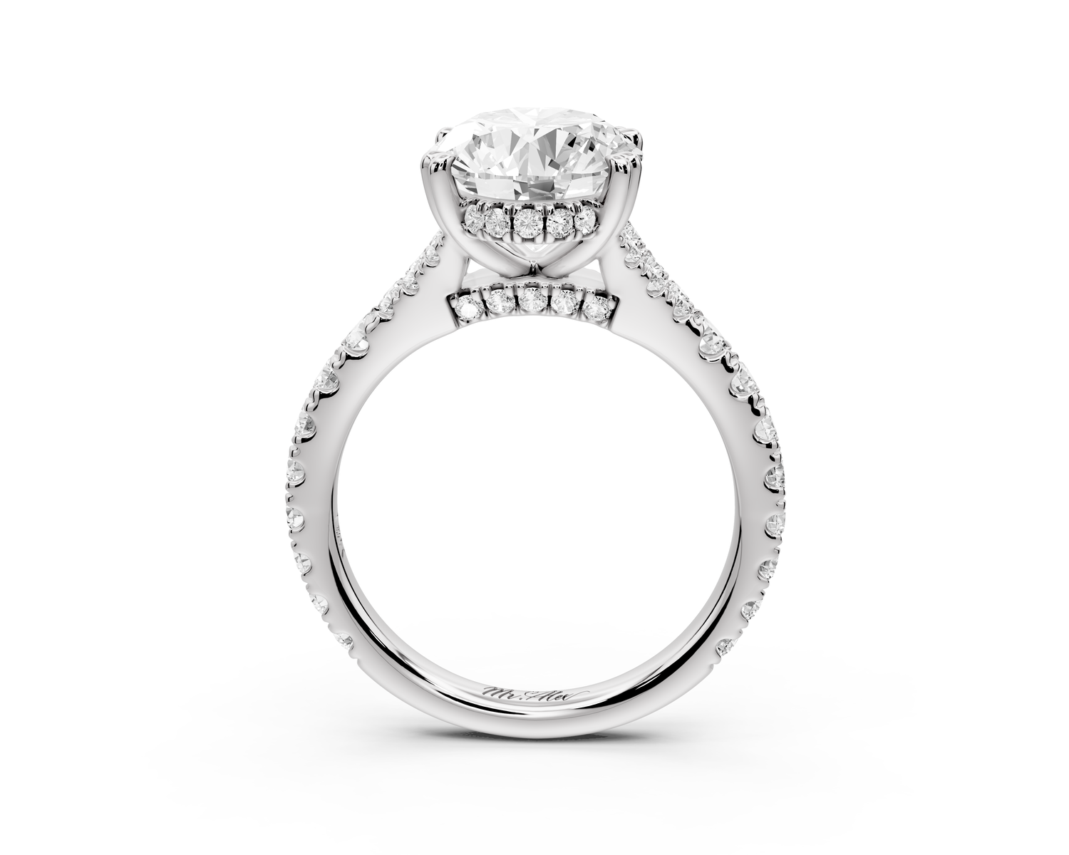 Rosalie - 3ct 14k white gold oval Pavé Cathedral Hidden Halo with Diamond Bridge split shank Engagement Ring