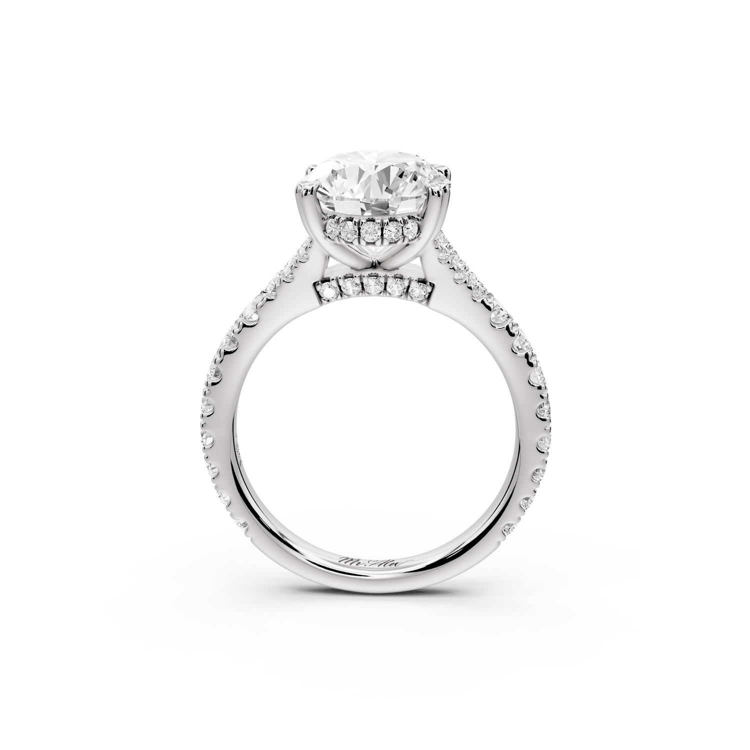 Rosalie - 3ct 14k white gold oval Pavé Cathedral Hidden Halo with Diamond Bridge split shank Engagement Ring