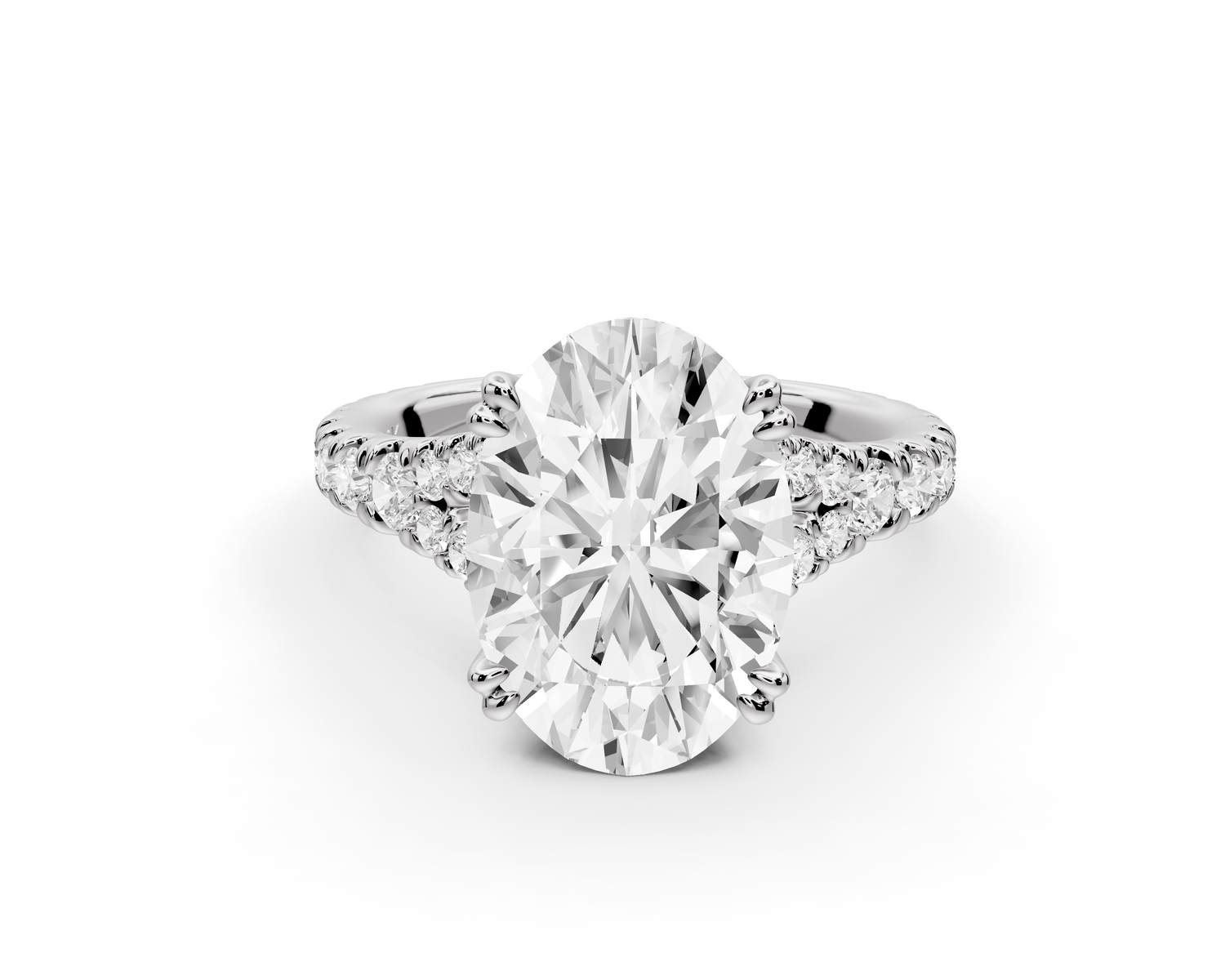 Rosalie - 3ct 14k white gold oval Pavé Cathedral Hidden Halo with Diamond Bridge split shank Engagement Ring