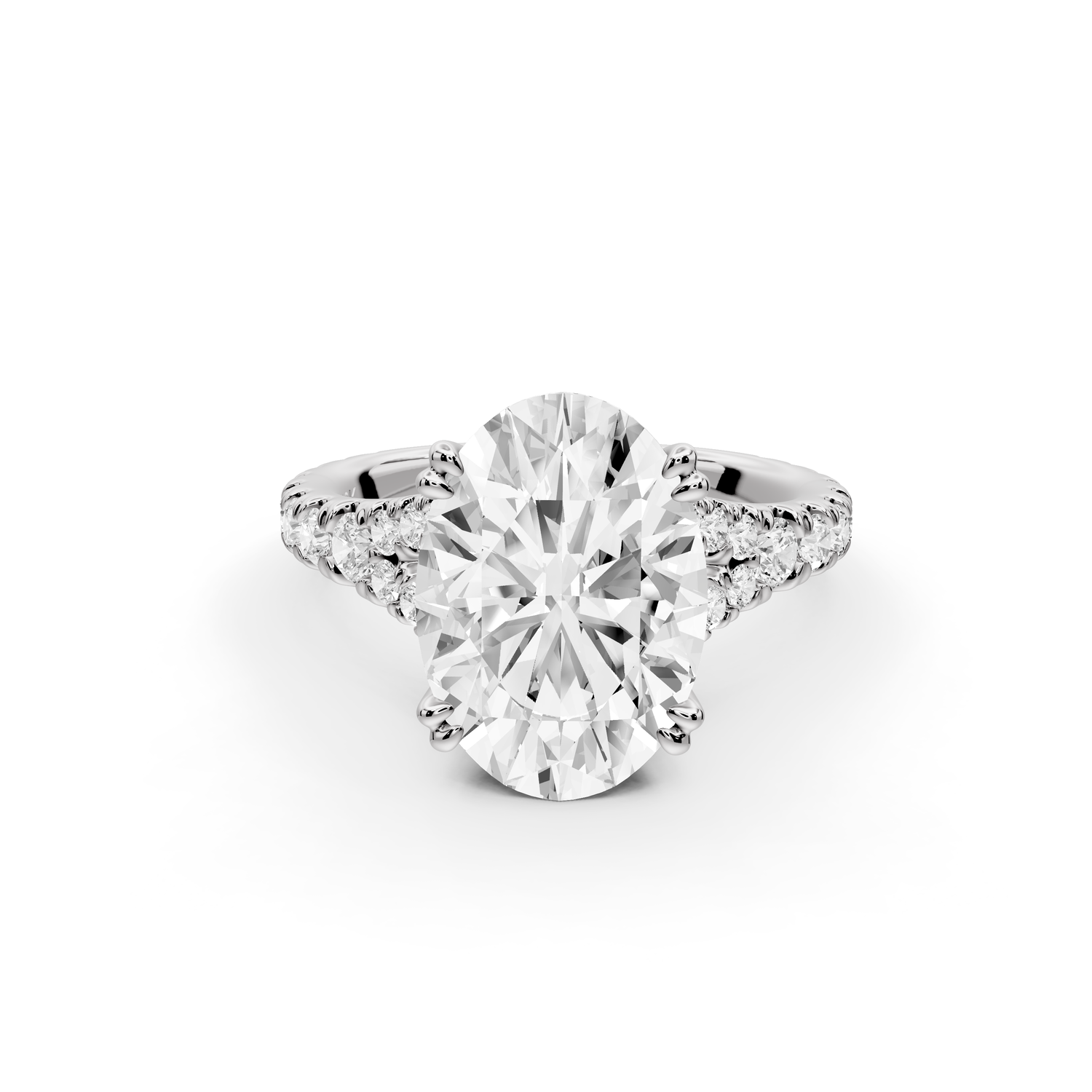 Rosalie - 3ct 14k white gold oval Pavé Cathedral Hidden Halo with Diamond Bridge split shank Engagement Ring