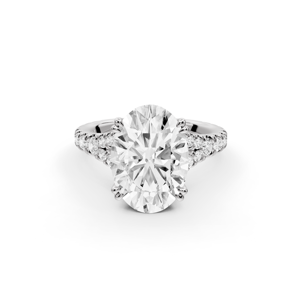 Rosalie - 3ct 14k white gold oval Pavé Cathedral Hidden Halo with Diamond Bridge split shank Engagement Ring