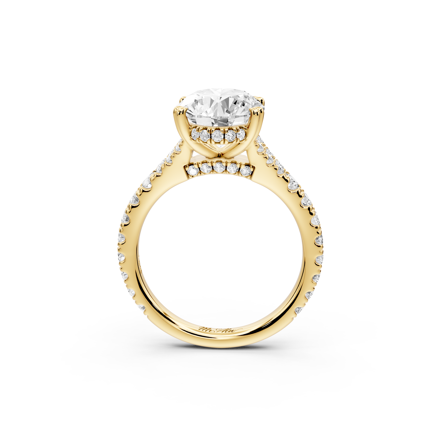 Rosalie - 3ct 14k yellow gold oval Pavé Cathedral Hidden Halo with Diamond Bridge split shank Engagement Ring
