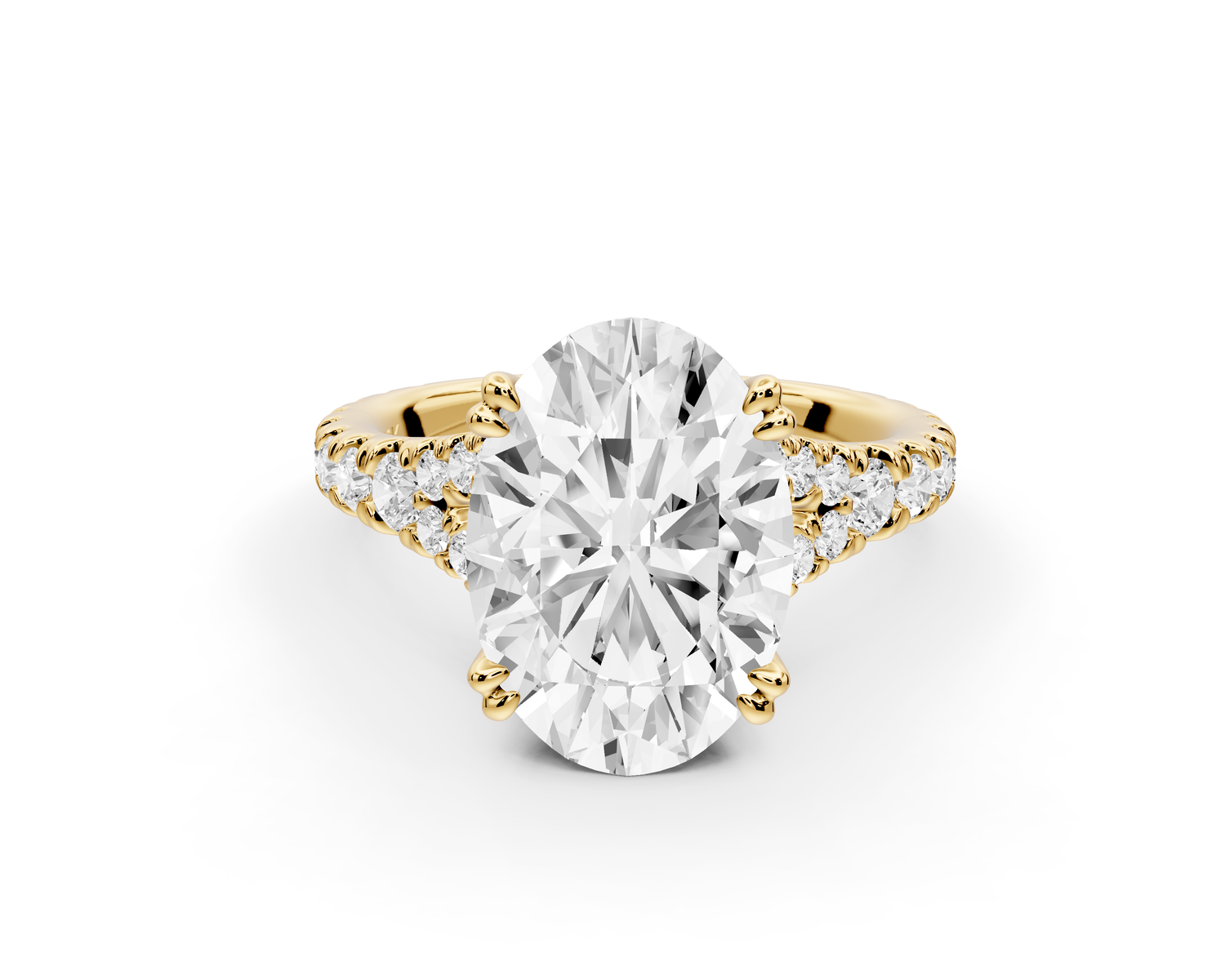 Rosalie - 3ct 14k yellow gold oval Pavé Cathedral Hidden Halo with Diamond Bridge split shank Engagement Ring