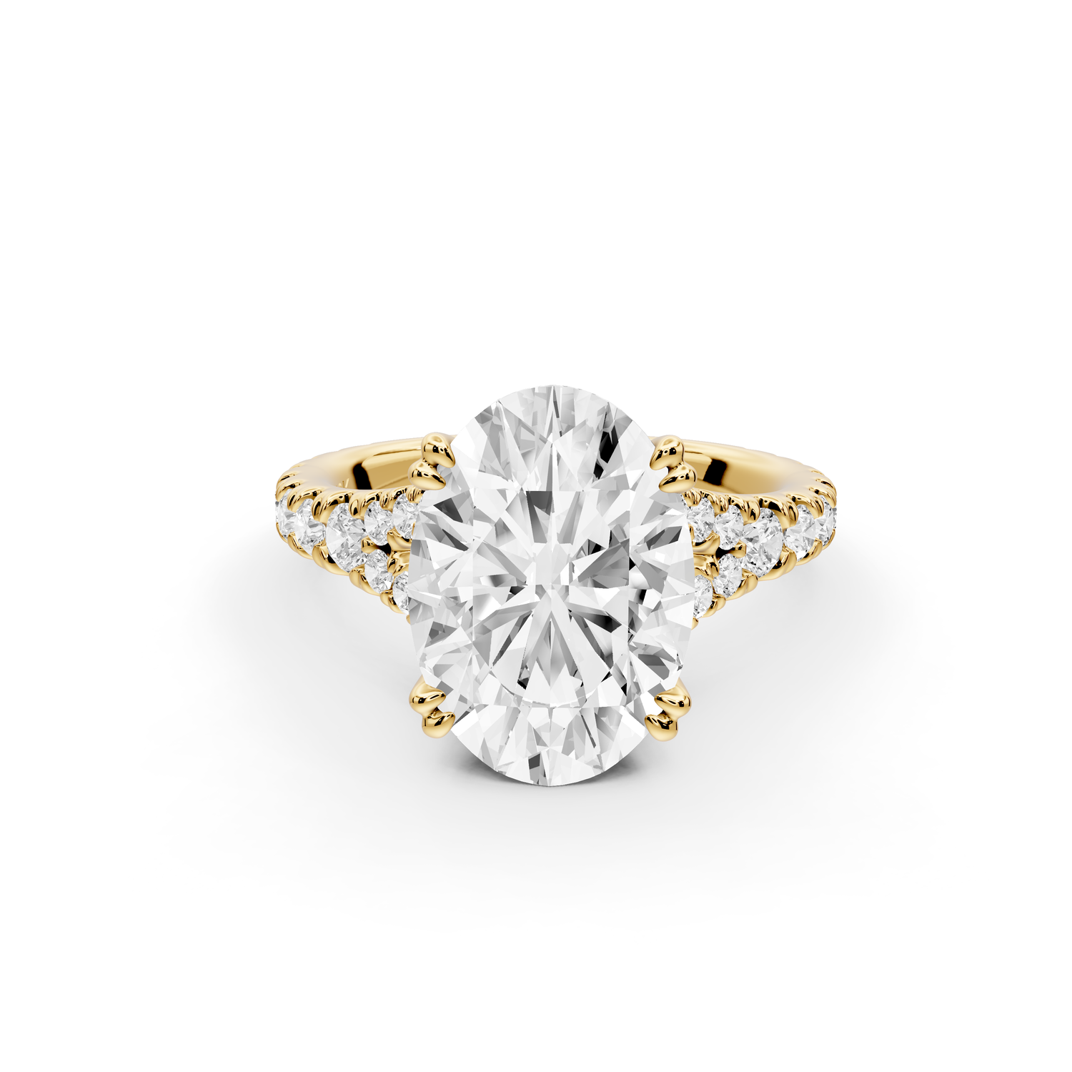 Rosalie - 3ct 14k yellow gold oval Pavé Cathedral Hidden Halo with Diamond Bridge split shank Engagement Ring