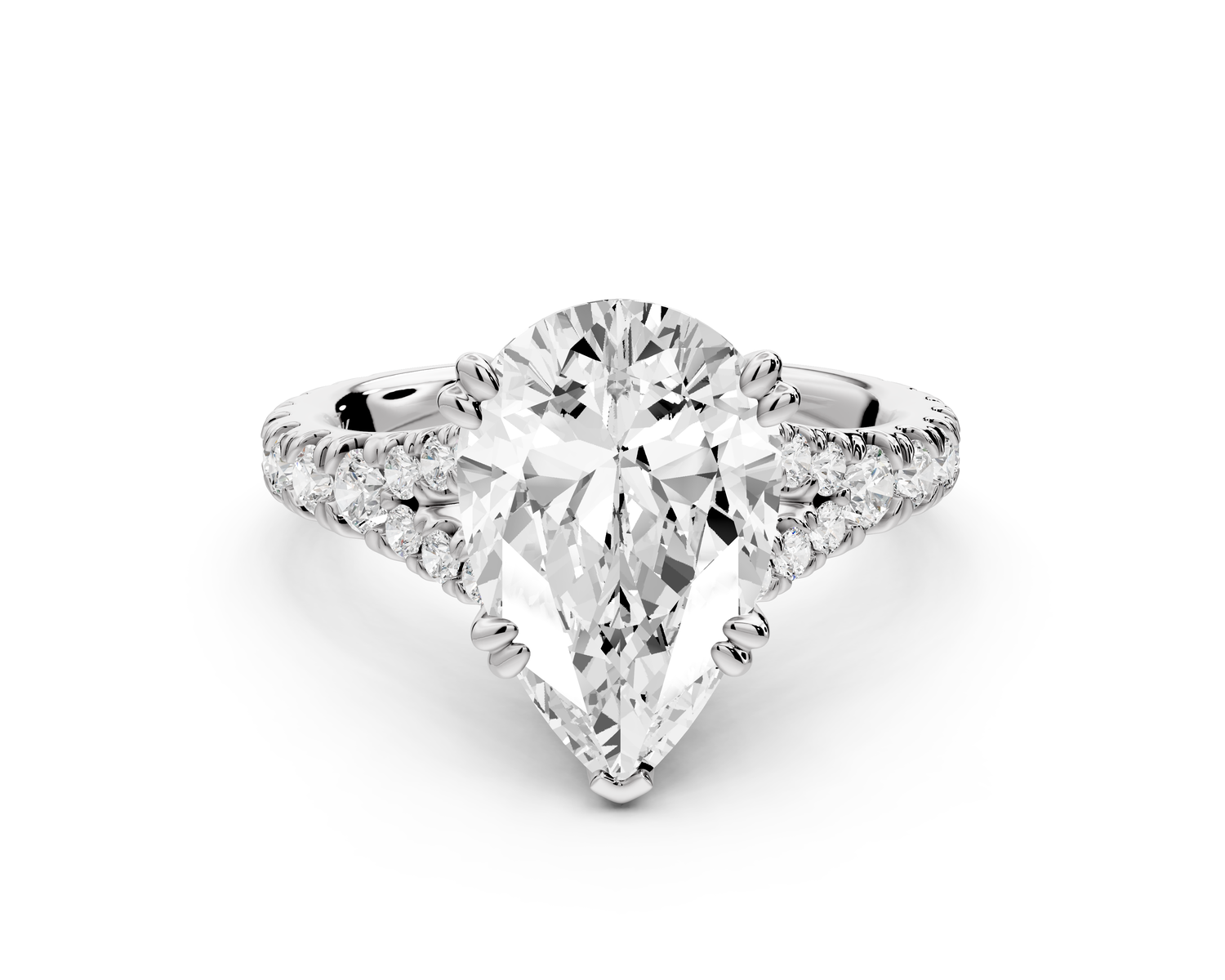Rosalie - 3ct 14k white gold pear Pavé Cathedral Hidden Halo with Diamond Bridge split shank Engagement Ring