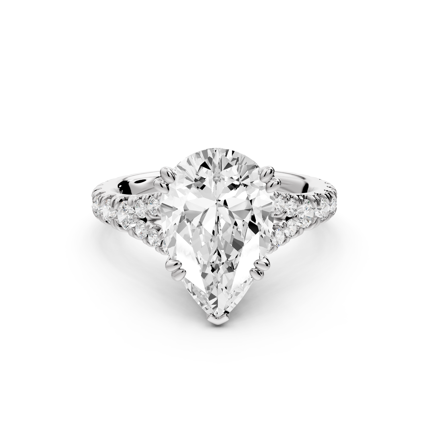 Rosalie - 3ct 14k white gold pear Pavé Cathedral Hidden Halo with Diamond Bridge split shank Engagement Ring