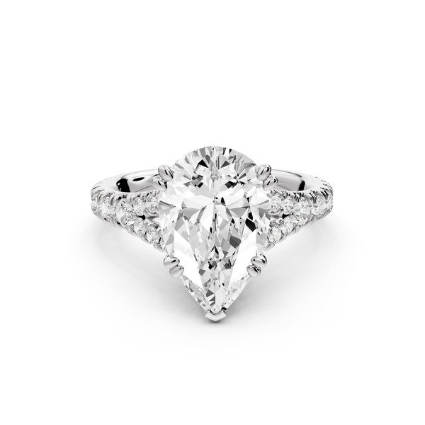 Rosalie - 3ct 14k white gold pear Pavé Cathedral Hidden Halo with Diamond Bridge split shank Engagement Ring