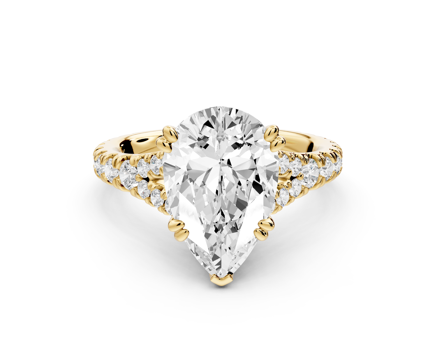 Rosalie - 3ct 14k yellow gold pear Pavé Cathedral Hidden Halo with Diamond Bridge split shank Engagement Ring