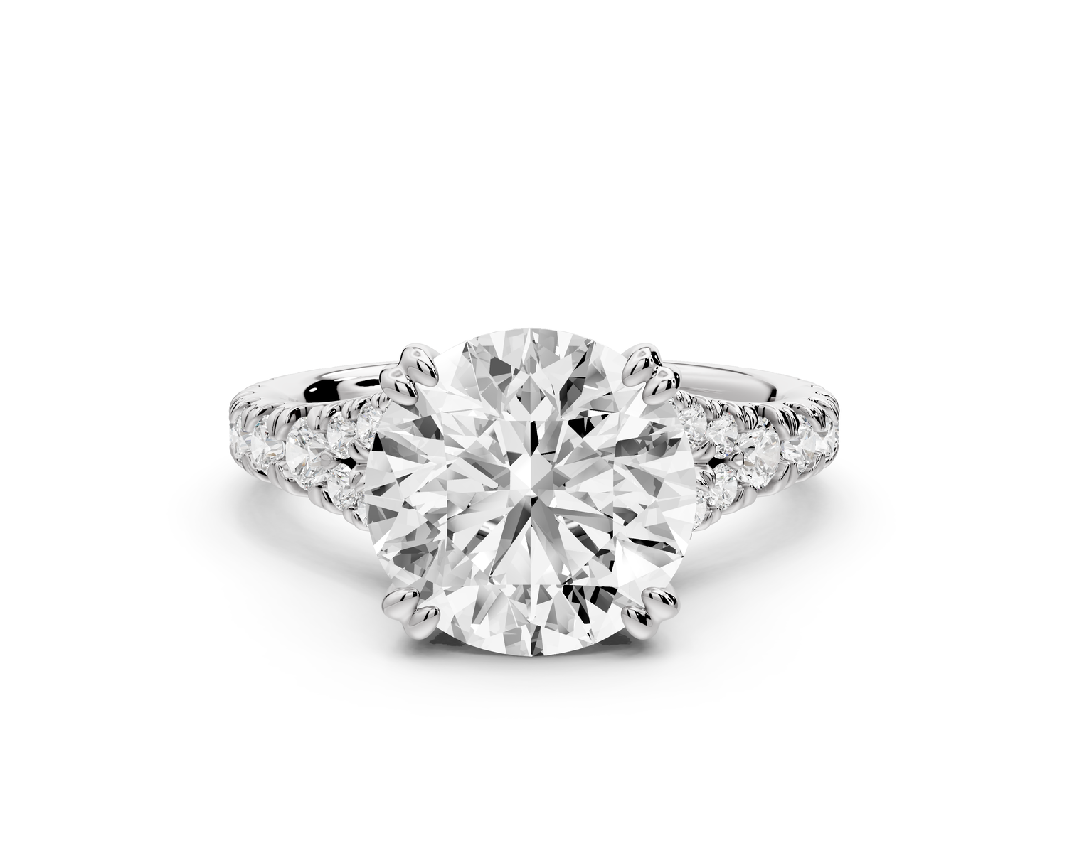 Rosalie - 3ct 14k white gold round Pavé Cathedral Hidden Halo with Diamond Bridge split shank Engagement Ring