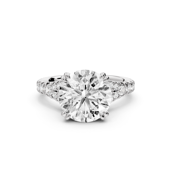 Rosalie - 3ct 14k white gold round Pavé Cathedral Hidden Halo with Diamond Bridge split shank Engagement Ring