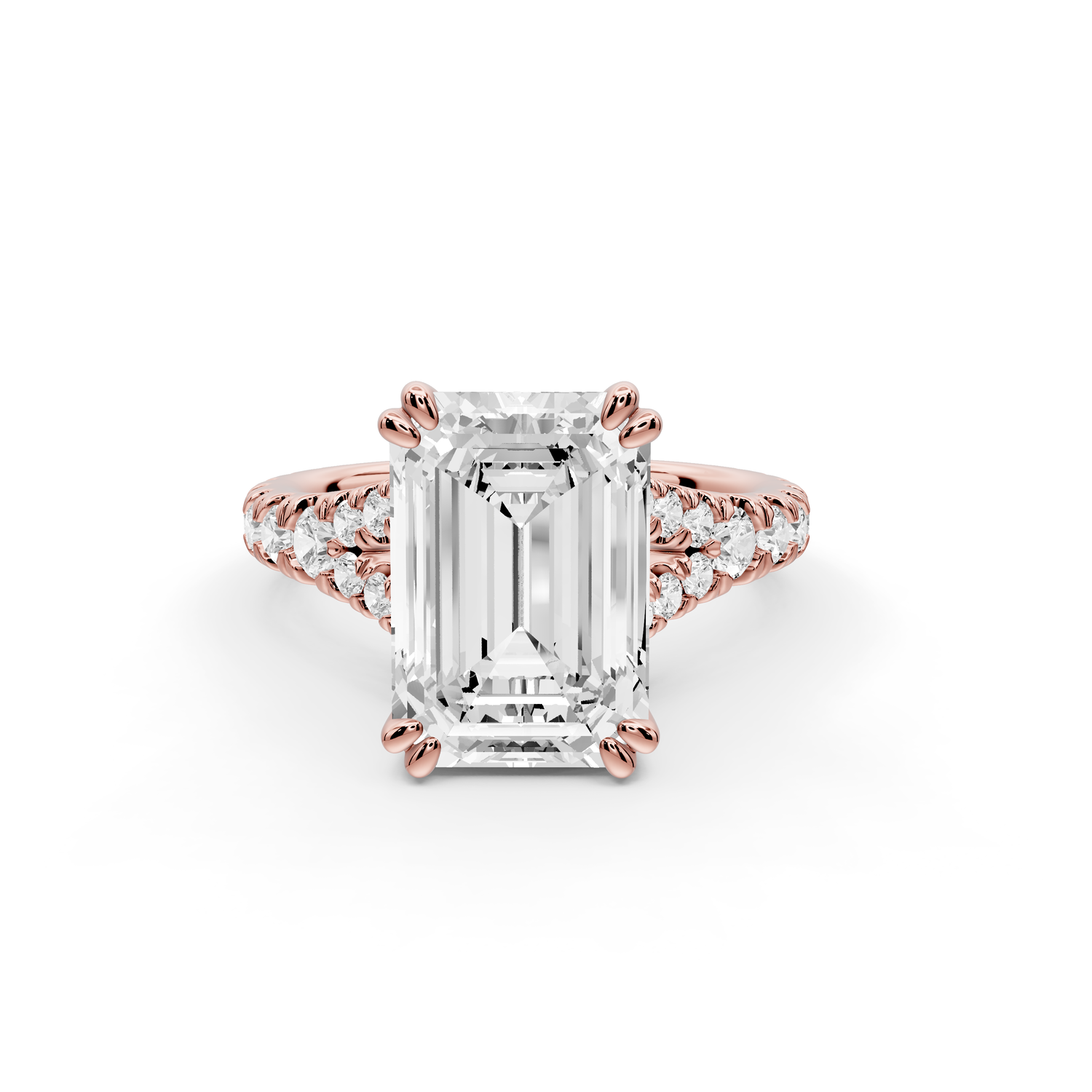 Rosalie - 4ct 14k rose gold emerald Pavé Cathedral Hidden Halo with Diamond Bridge split shank Engagement Ring