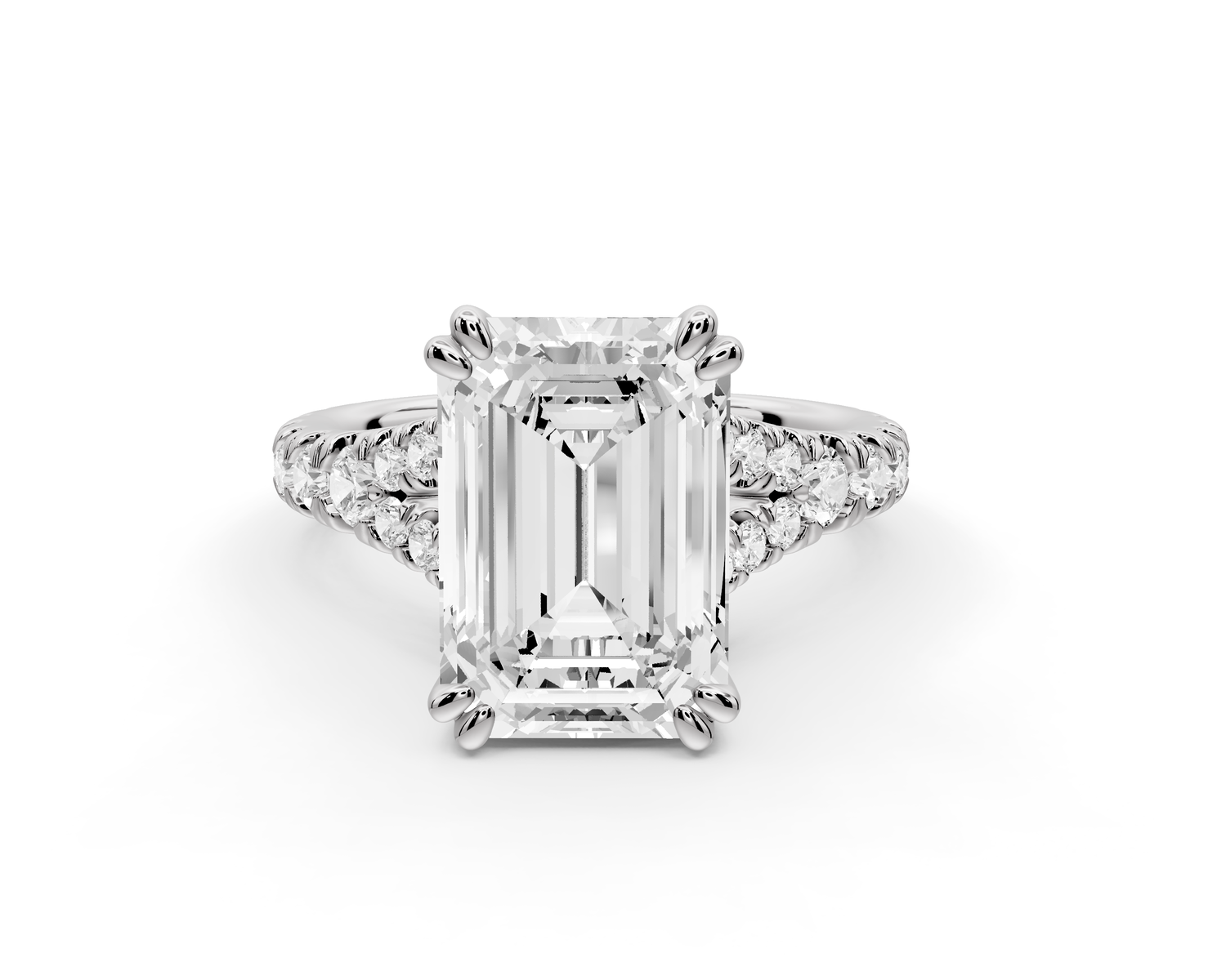 Rosalie - 4ct 14k white gold emerald Pavé Cathedral Hidden Halo with Diamond Bridge split shank Engagement Ring