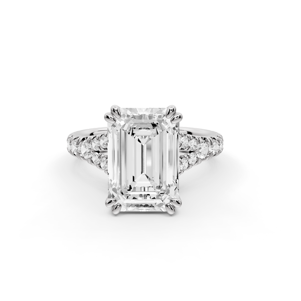Rosalie - 4ct 14k white gold emerald Pavé Cathedral Hidden Halo with Diamond Bridge split shank Engagement Ring