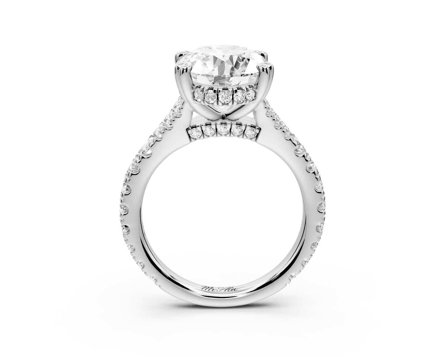Rosalie - 4ct 14k white gold oval Pavé Cathedral Hidden Halo with Diamond Bridge split shank Engagement Ring