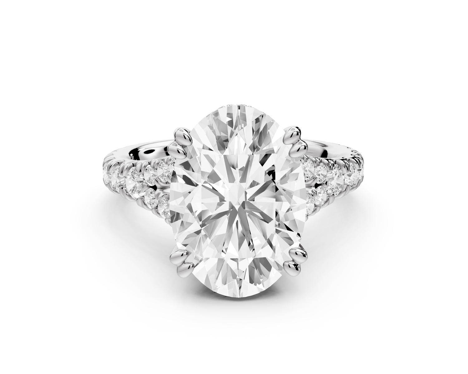 Rosalie - 4ct 14k white gold oval Pavé Cathedral Hidden Halo with Diamond Bridge split shank Engagement Ring