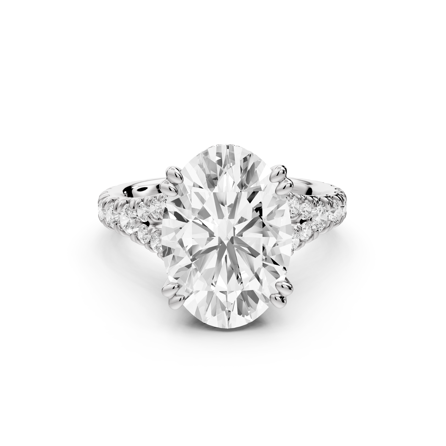 Rosalie - 4ct 14k white gold oval Pavé Cathedral Hidden Halo with Diamond Bridge split shank Engagement Ring