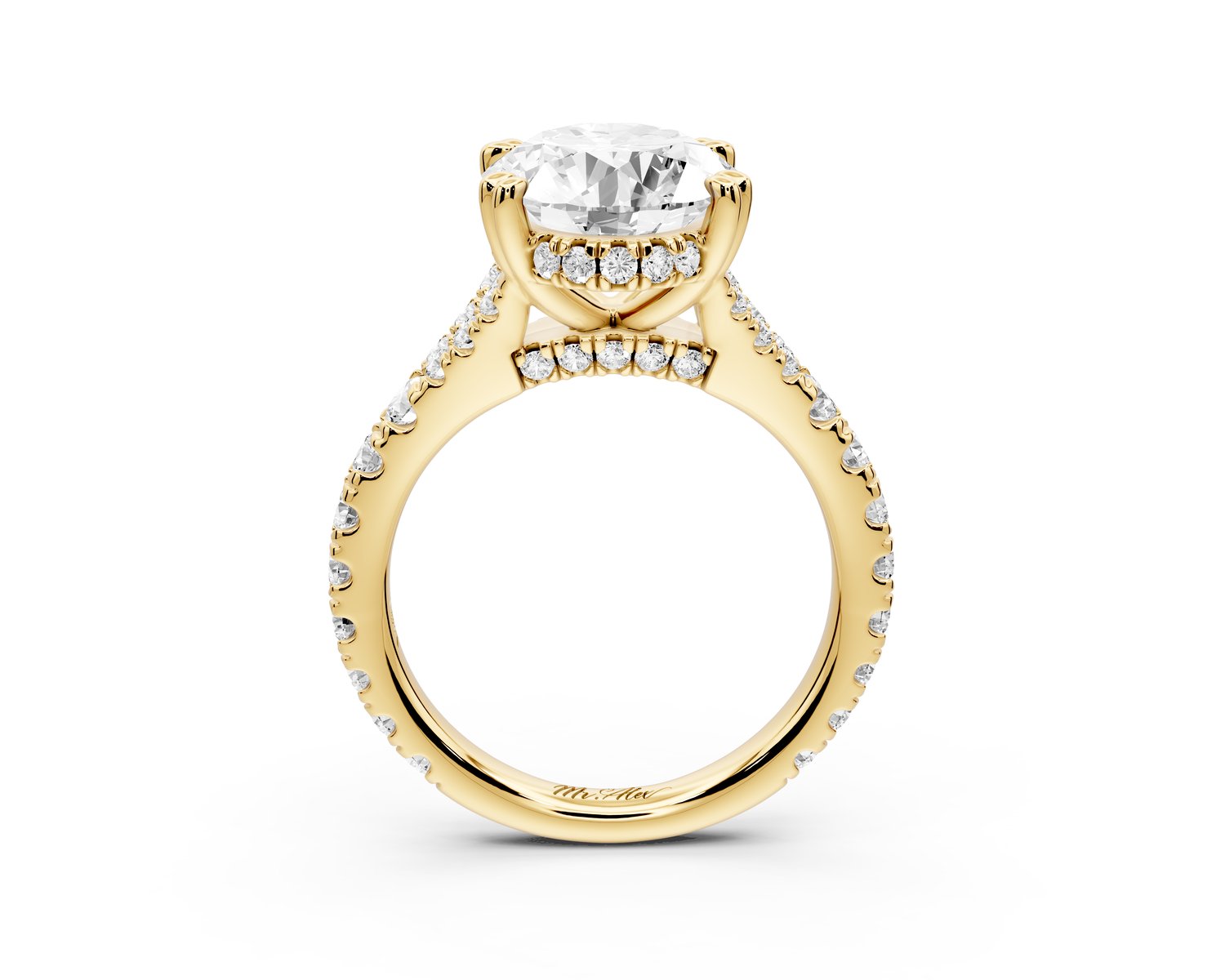 Rosalie - 4ct 14k yellow gold oval Pavé Cathedral Hidden Halo with Diamond Bridge split shank Engagement Ring