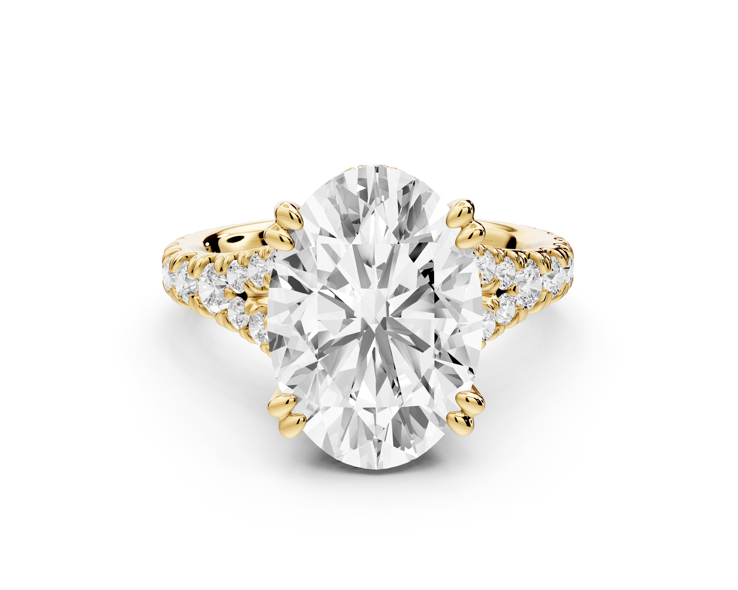 Rosalie - 4ct 14k yellow gold oval Pavé Cathedral Hidden Halo with Diamond Bridge split shank Engagement Ring