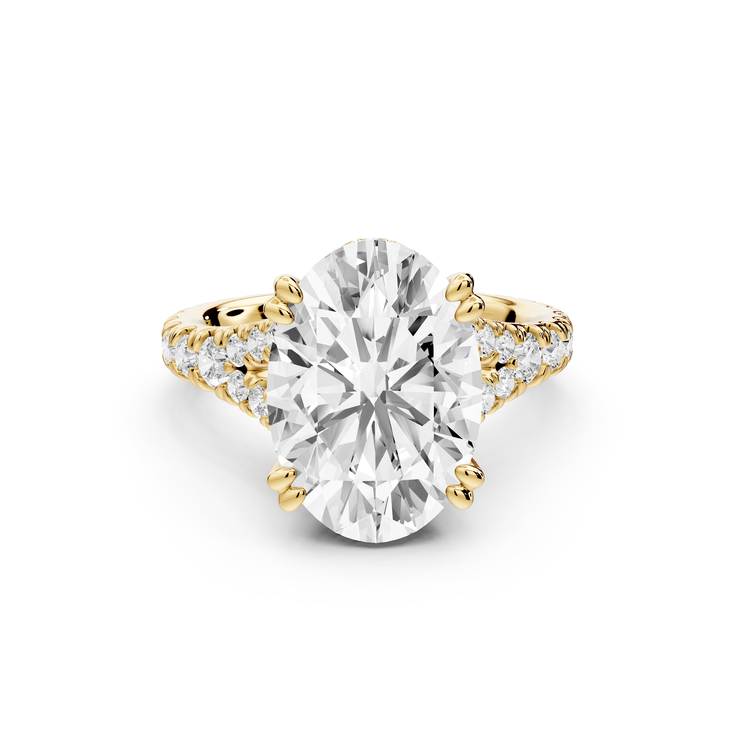 Rosalie - 4ct 14k yellow gold oval Pavé Cathedral Hidden Halo with Diamond Bridge split shank Engagement Ring