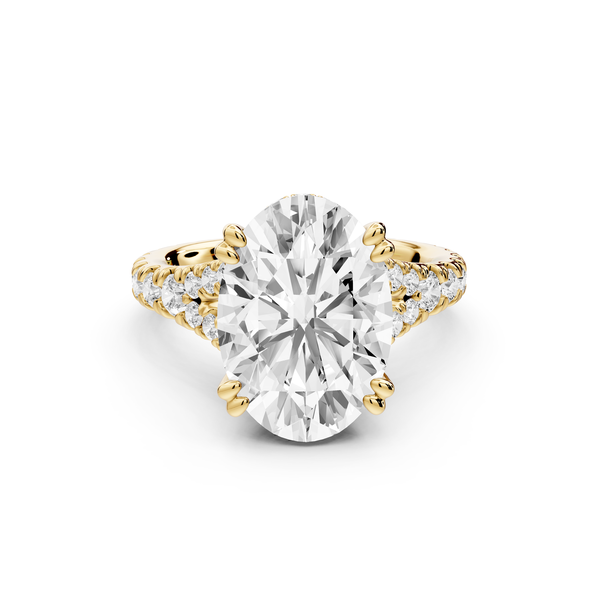 Rosalie - 4ct 14k yellow gold oval Pavé Cathedral Hidden Halo with Diamond Bridge split shank Engagement Ring