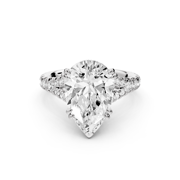 Rosalie - 4ct 14k white gold pear Pavé Cathedral Hidden Halo with Diamond Bridge split shank Engagement Ring