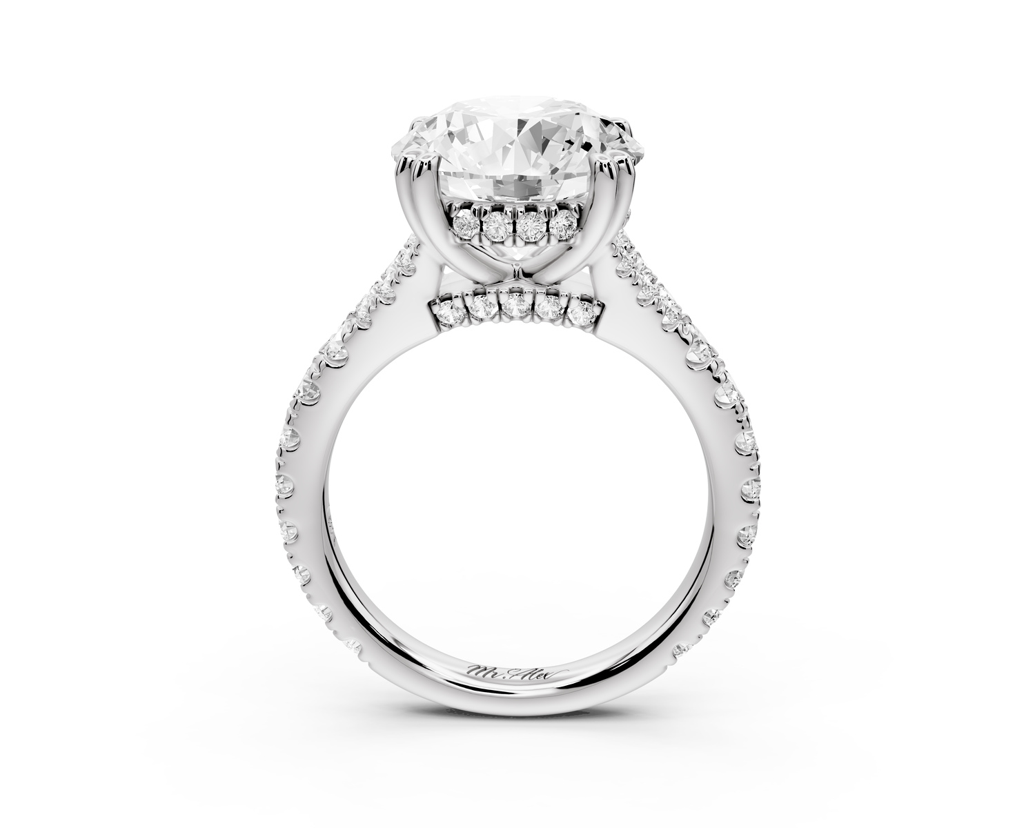Rosalie - 4ct 14k white gold round Pavé Cathedral Hidden Halo with Diamond Bridge split shank Engagement Ring