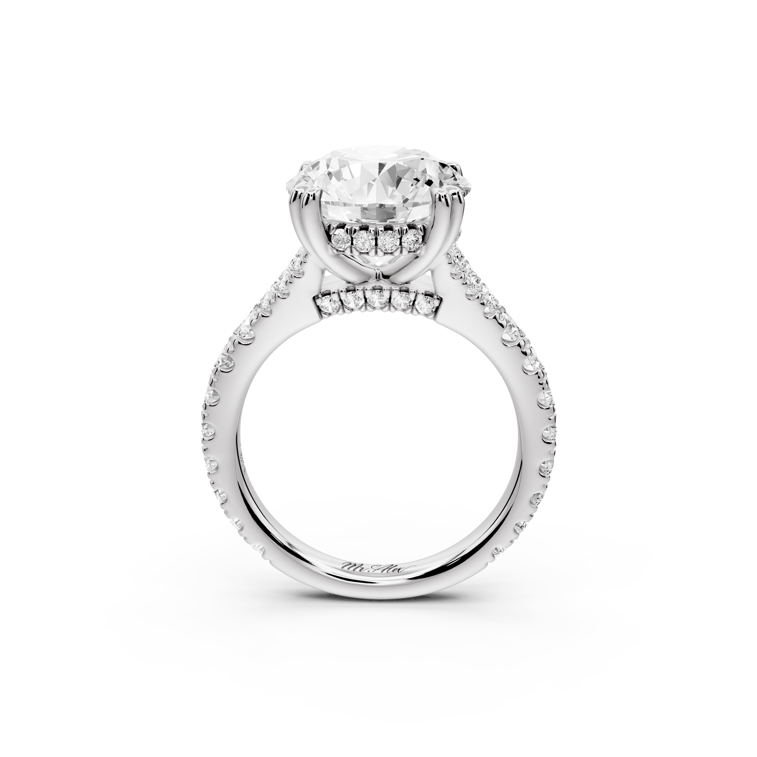 Rosalie - 4ct 14k white gold round Pavé Cathedral Hidden Halo with Diamond Bridge split shank Engagement Ring