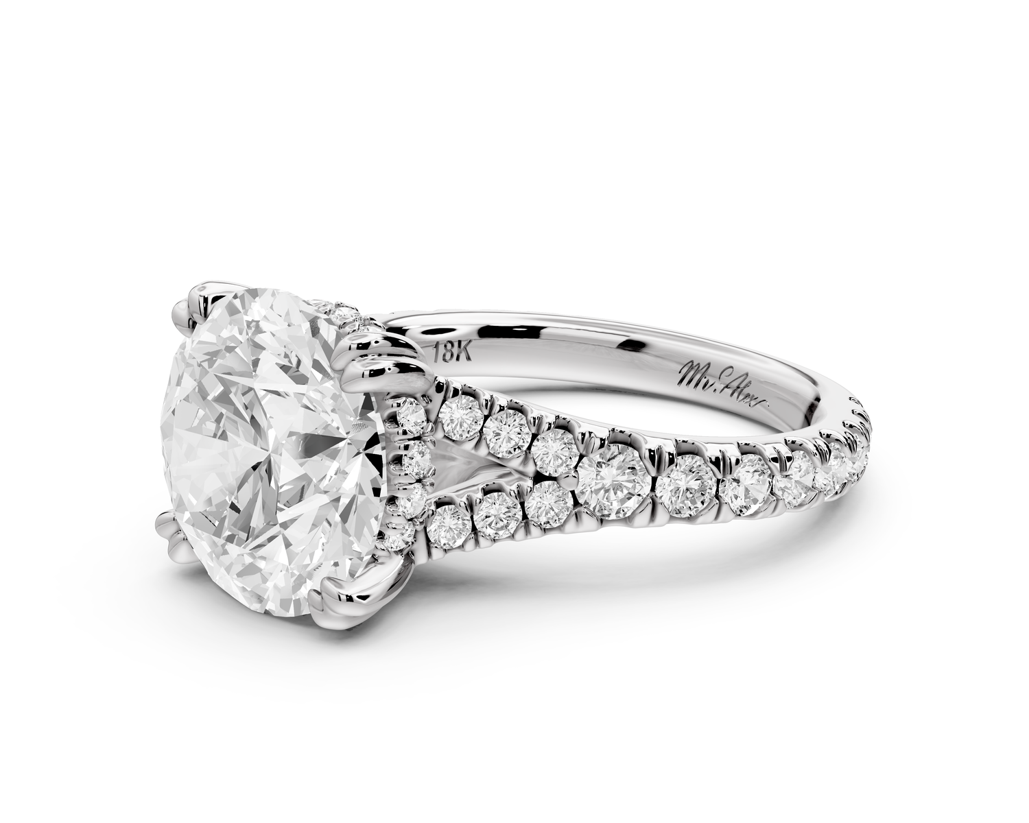 Rosalie - 4ct 14k white gold round Pavé Cathedral Hidden Halo with Diamond Bridge split shank Engagement Ring