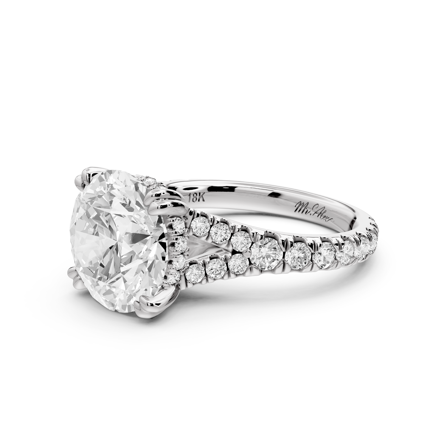 Rosalie - 4ct 14k white gold round Pavé Cathedral Hidden Halo with Diamond Bridge split shank Engagement Ring