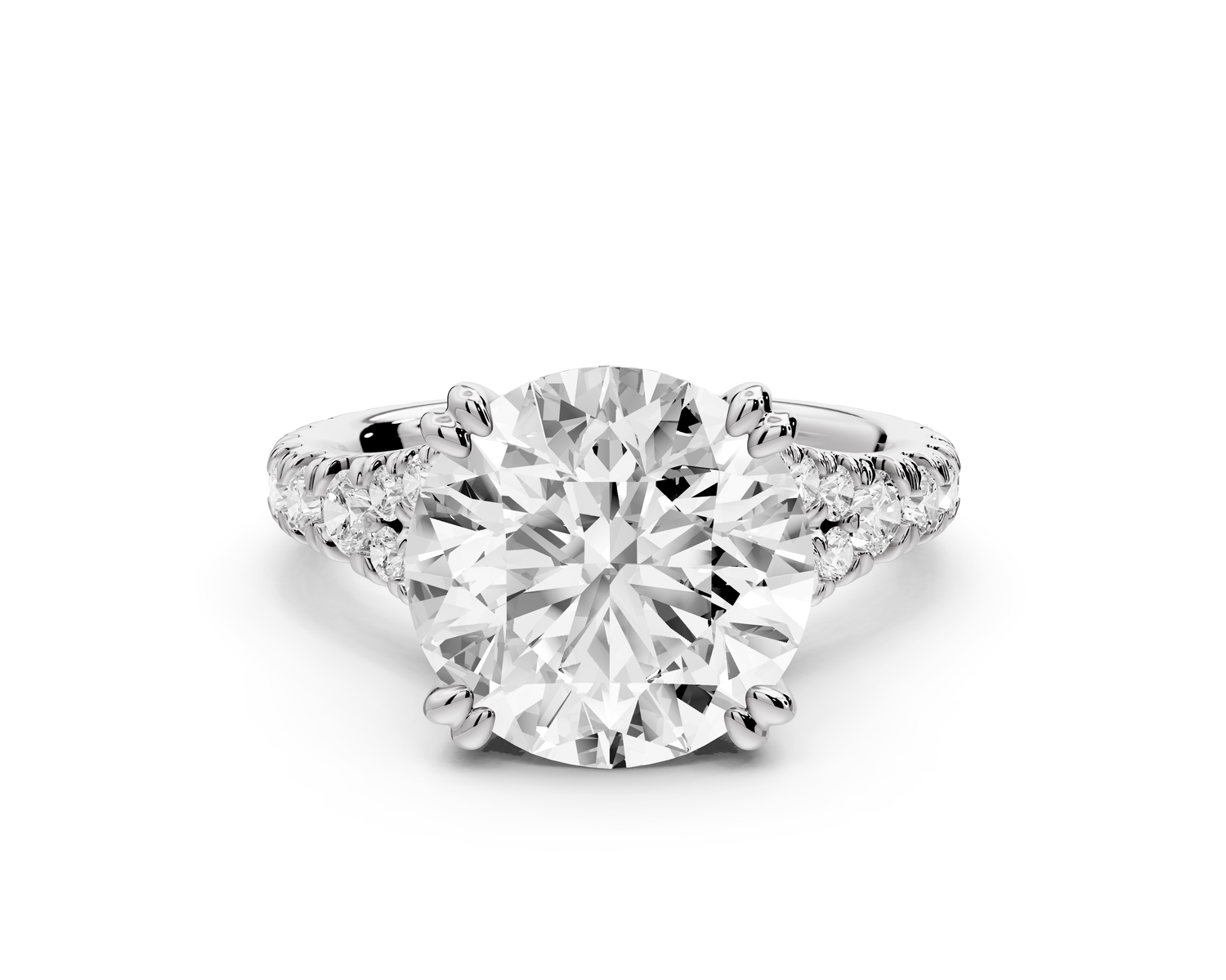 Rosalie - 4ct 14k white gold round Pavé Cathedral Hidden Halo with Diamond Bridge split shank Engagement Ring