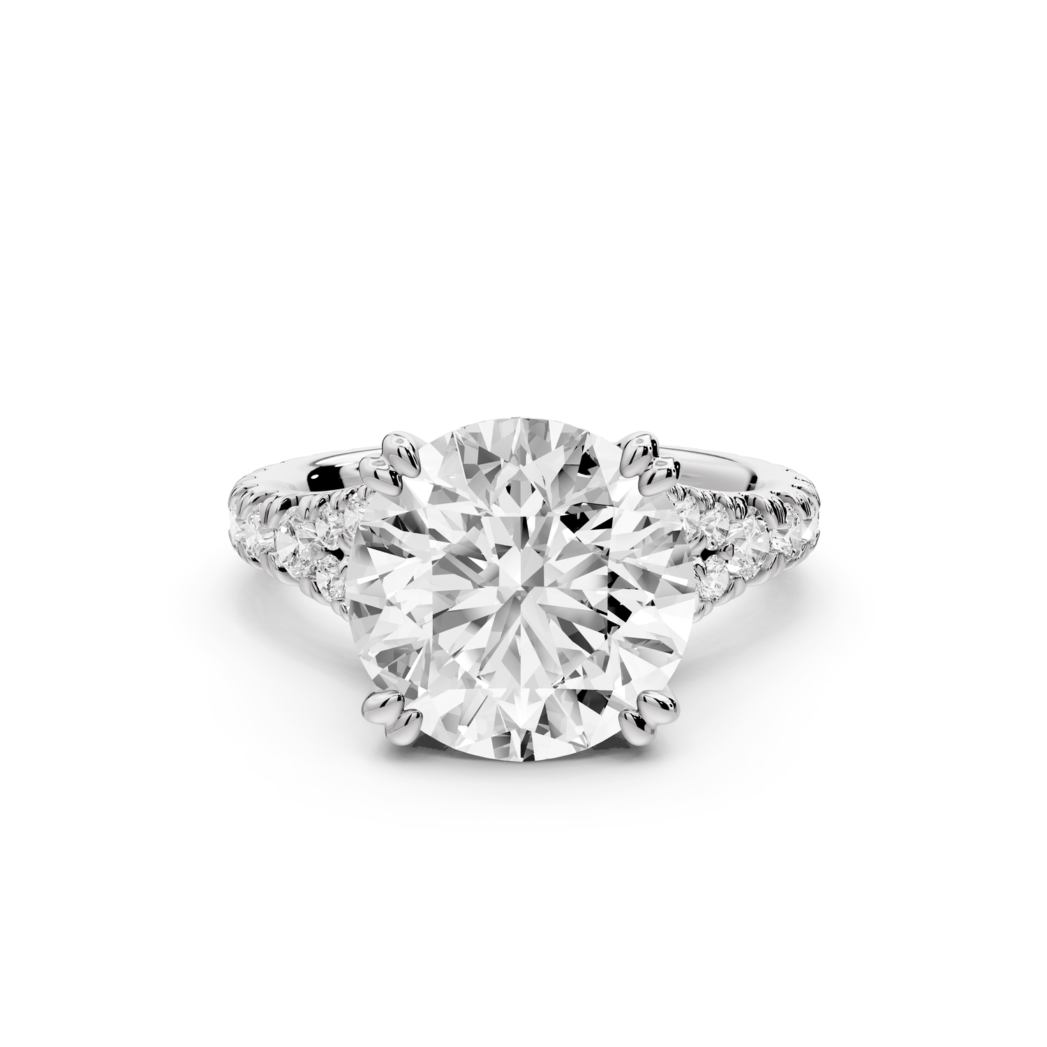 Rosalie - 4ct 14k white gold round Pavé Cathedral Hidden Halo with Diamond Bridge split shank Engagement Ring