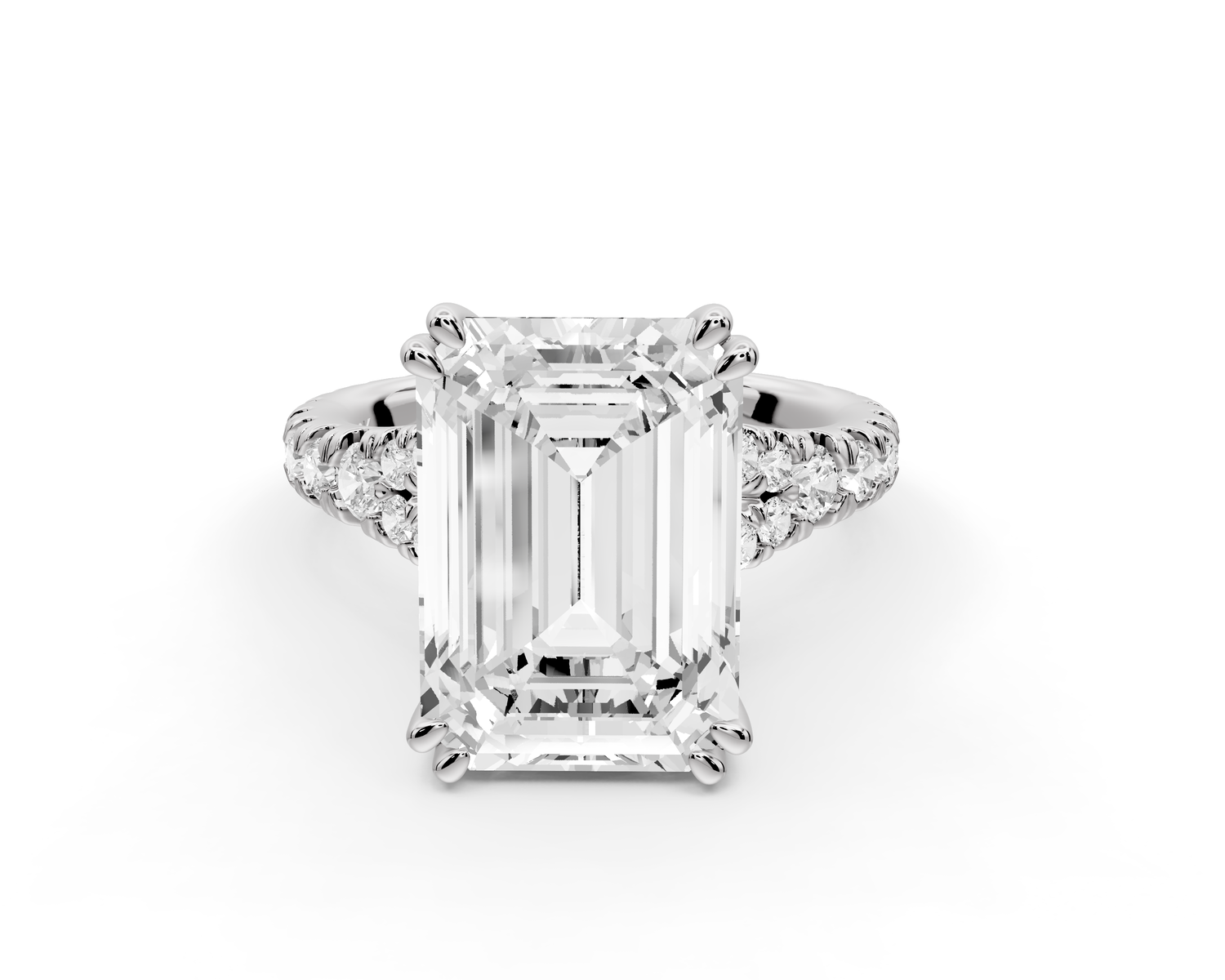 Rosalie - 5ct 14k white gold emerald Pavé Cathedral Hidden Halo with Diamond Bridge split shank Engagement Ring