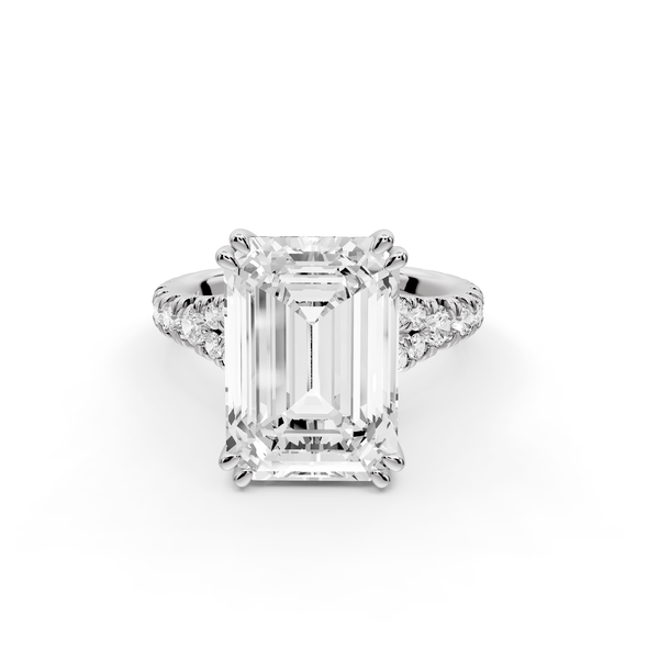 Rosalie - 5ct 14k white gold emerald Pavé Cathedral Hidden Halo with Diamond Bridge split shank Engagement Ring