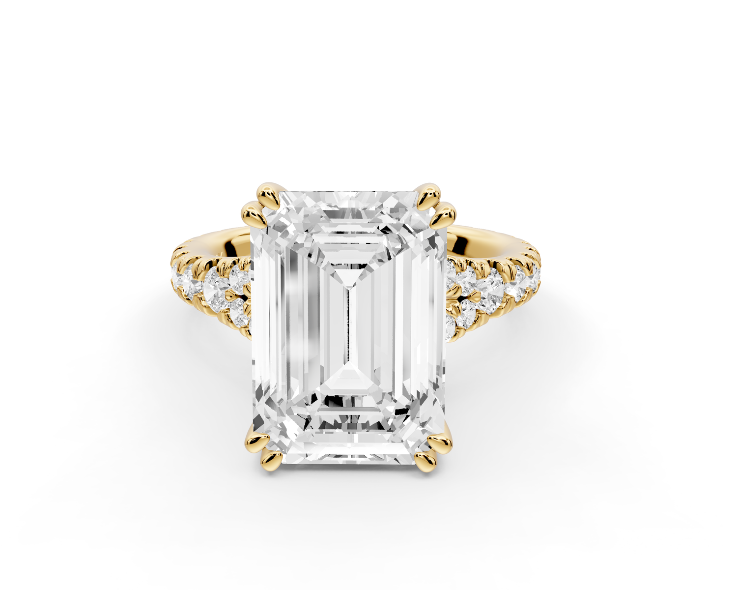 Rosalie - 5ct 14k yellow gold emerald Pavé Cathedral Hidden Halo with Diamond Bridge split shank Engagement Ring