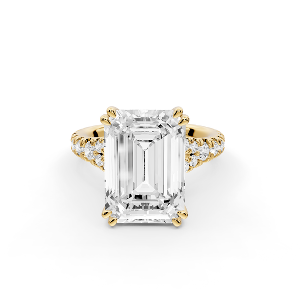 Rosalie - 5ct 14k yellow gold emerald Pavé Cathedral Hidden Halo with Diamond Bridge split shank Engagement Ring