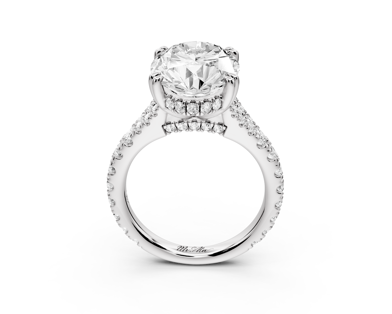 Rosalie - 5ct 14k white gold oval Pavé Cathedral Hidden Halo with Diamond Bridge split shank Engagement Ring