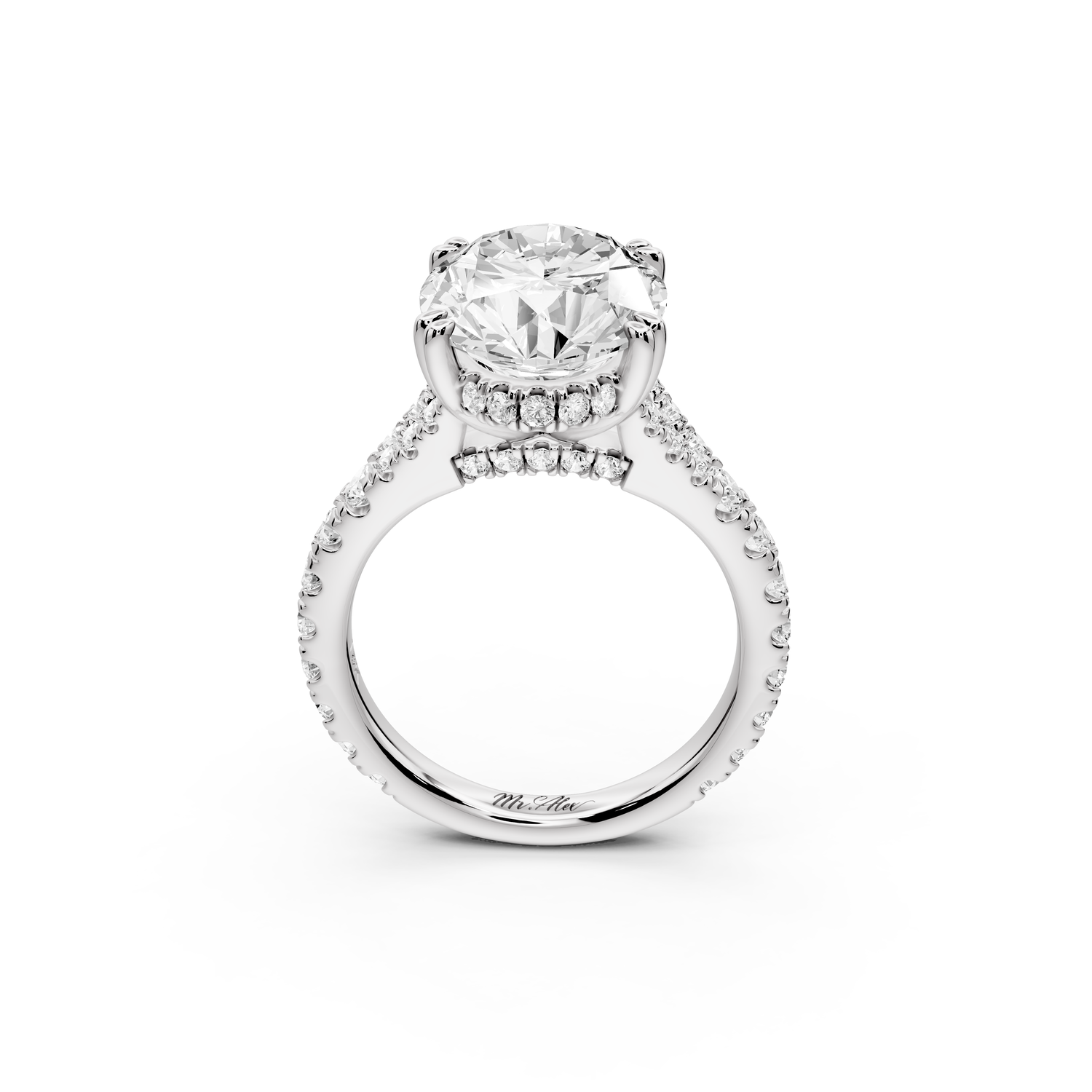 Rosalie - 5ct 14k white gold oval Pavé Cathedral Hidden Halo with Diamond Bridge split shank Engagement Ring