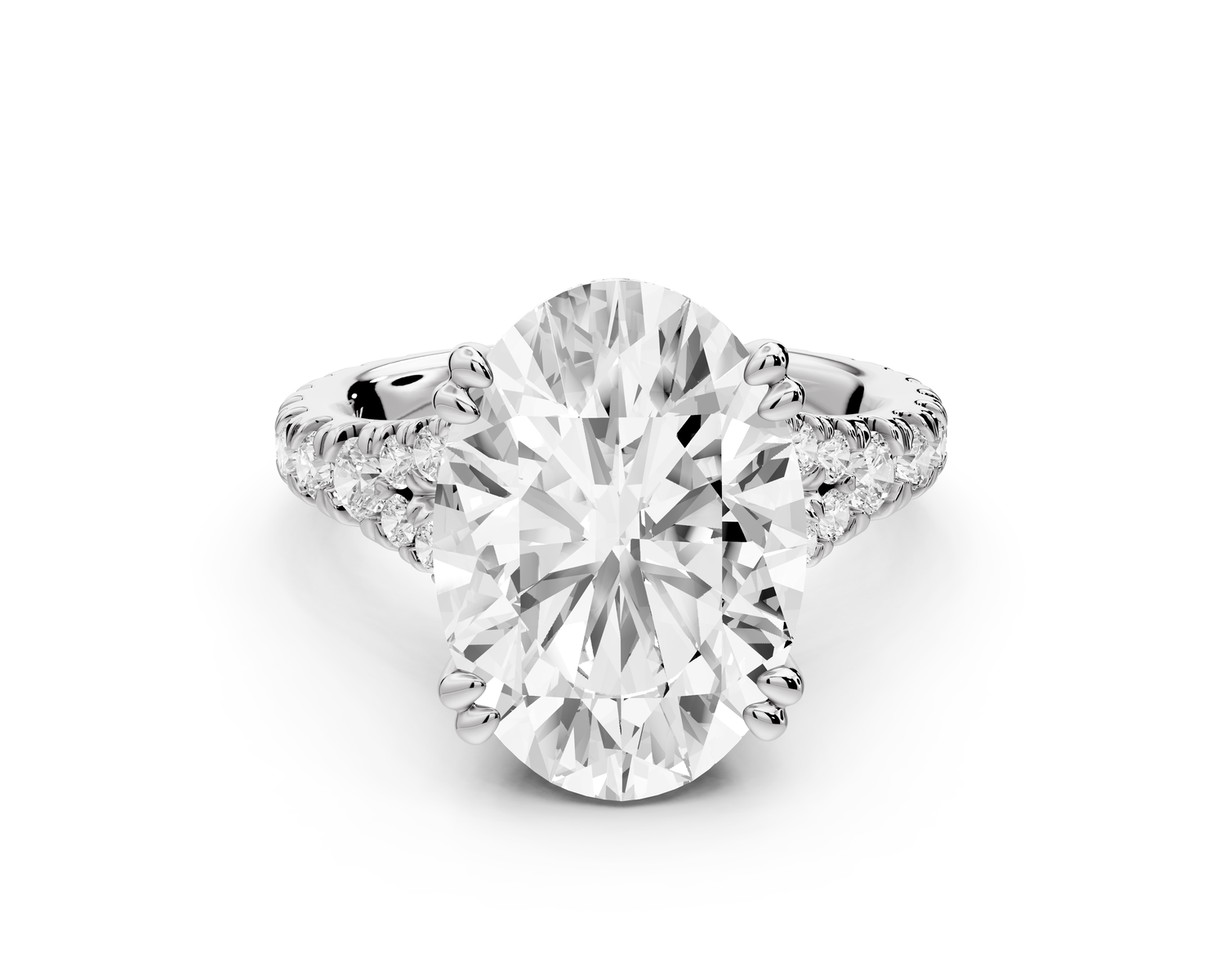 Rosalie - 5ct 14k white gold oval Pavé Cathedral Hidden Halo with Diamond Bridge split shank Engagement Ring
