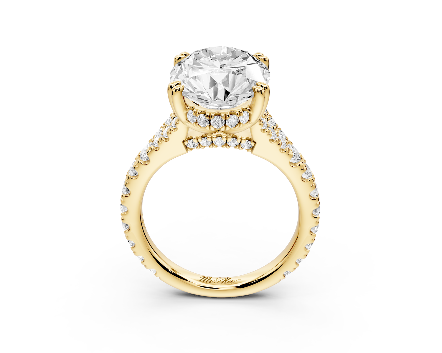 Rosalie - 5ct 14k yellow gold oval Pavé Cathedral Hidden Halo with Diamond Bridge split shank Engagement Ring