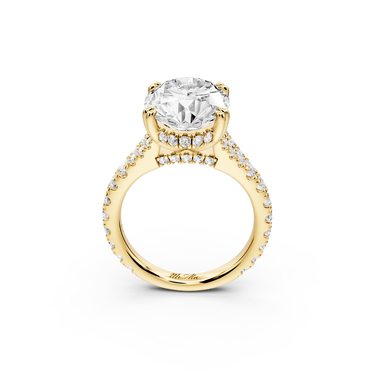 Rosalie - 5ct 14k yellow gold oval Pavé Cathedral Hidden Halo with Diamond Bridge split shank Engagement Ring