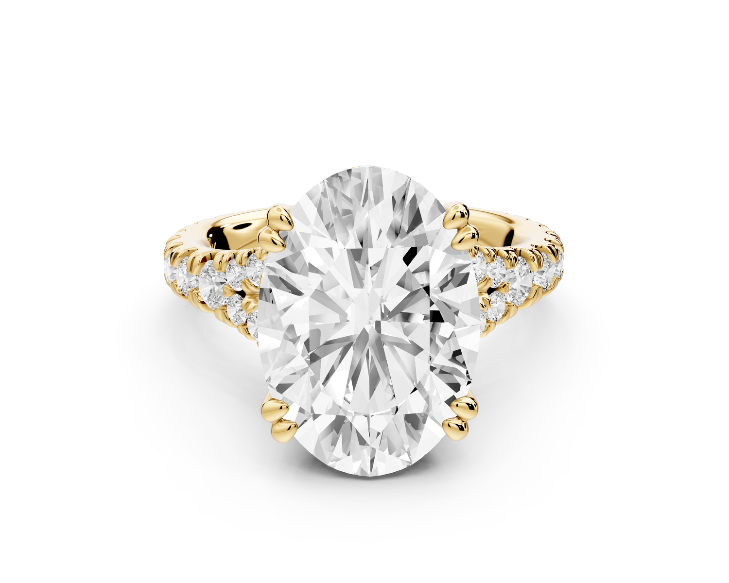 Rosalie - 5ct 14k yellow gold oval Pavé Cathedral Hidden Halo with Diamond Bridge split shank Engagement Ring