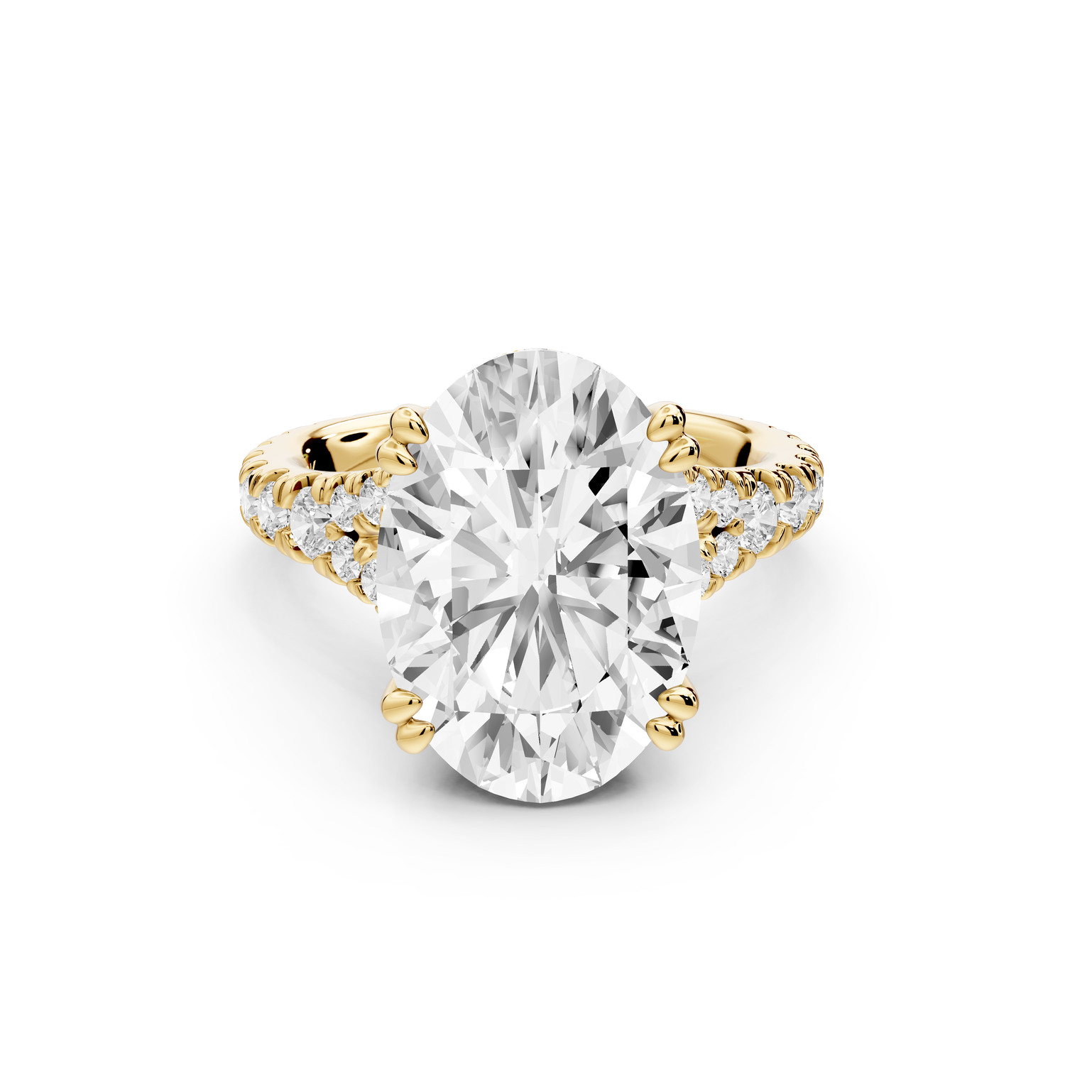 Rosalie - 5ct 14k yellow gold oval Pavé Cathedral Hidden Halo with Diamond Bridge split shank Engagement Ring