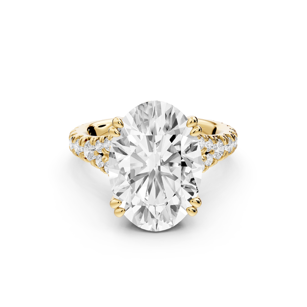 Rosalie - 5ct 14k yellow gold oval Pavé Cathedral Hidden Halo with Diamond Bridge split shank Engagement Ring