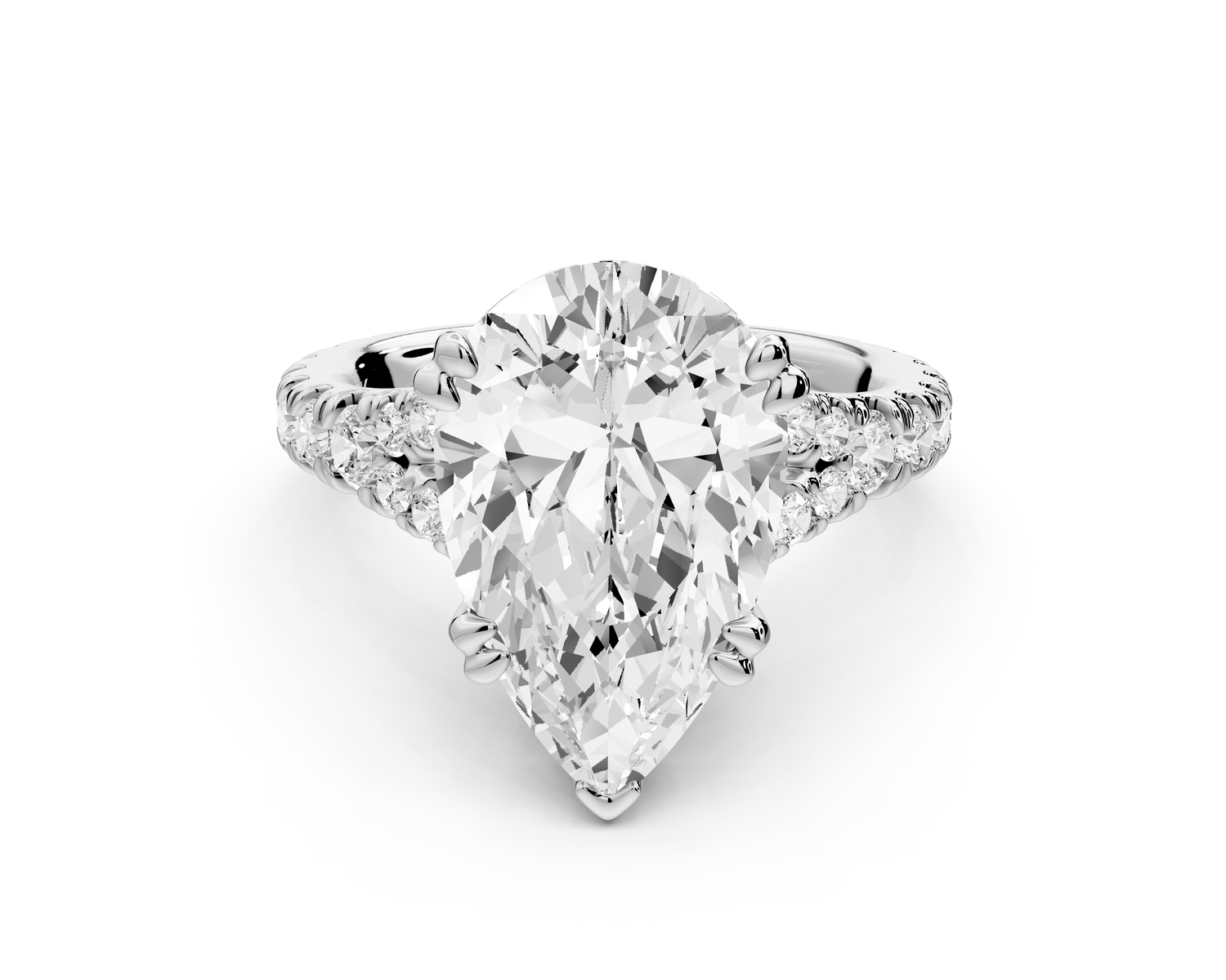 Rosalie - 5ct 14k white gold pear Pavé Cathedral Hidden Halo with Diamond Bridge split shank Engagement Ring