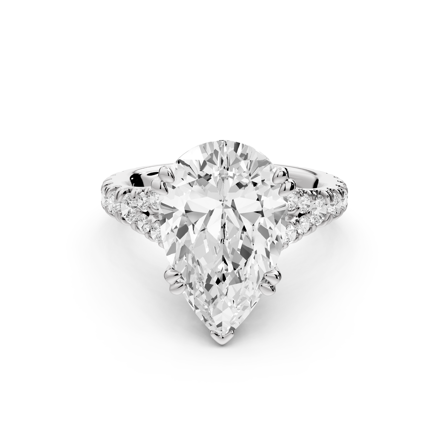 Rosalie - 5ct 14k white gold pear Pavé Cathedral Hidden Halo with Diamond Bridge split shank Engagement Ring