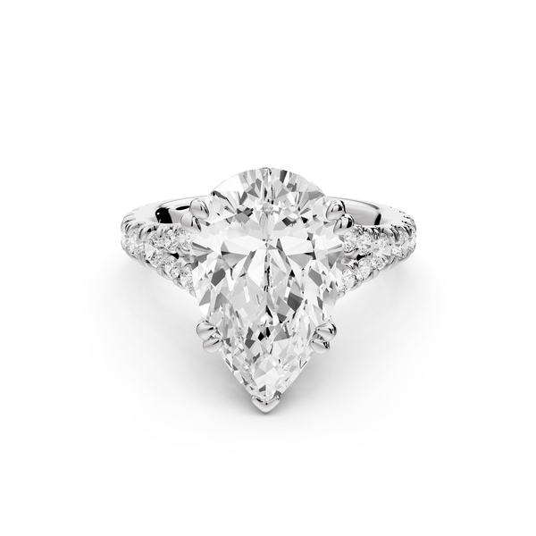 Rosalie - 5ct 14k white gold pear Pavé Cathedral Hidden Halo with Diamond Bridge split shank Engagement Ring