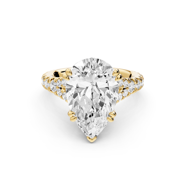 Rosalie - 5ct 14k yellow gold pear Pavé Cathedral Hidden Halo with Diamond Bridge split shank Engagement Ring