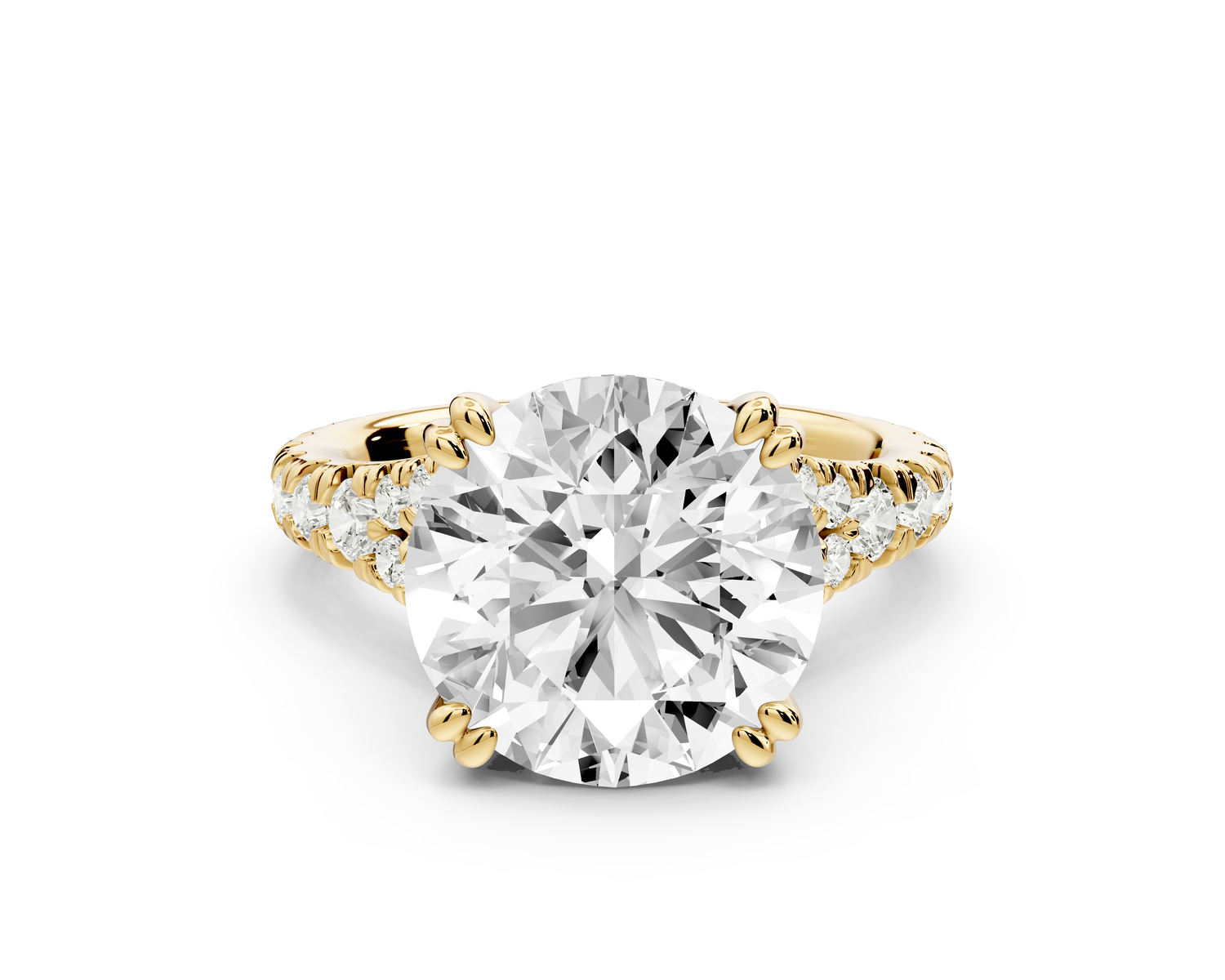 Rosalie - 5ct 14k yellow gold round Pavé Cathedral Hidden Halo with Diamond Bridge split shank Engagement Ring