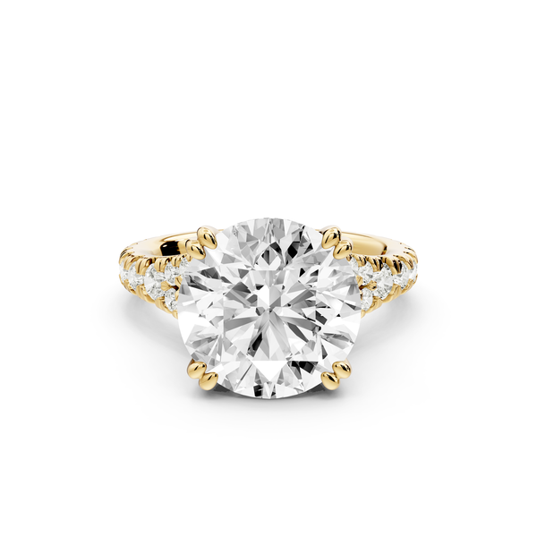 Rosalie - 5ct 14k yellow gold round Pavé Cathedral Hidden Halo with Diamond Bridge split shank Engagement Ring